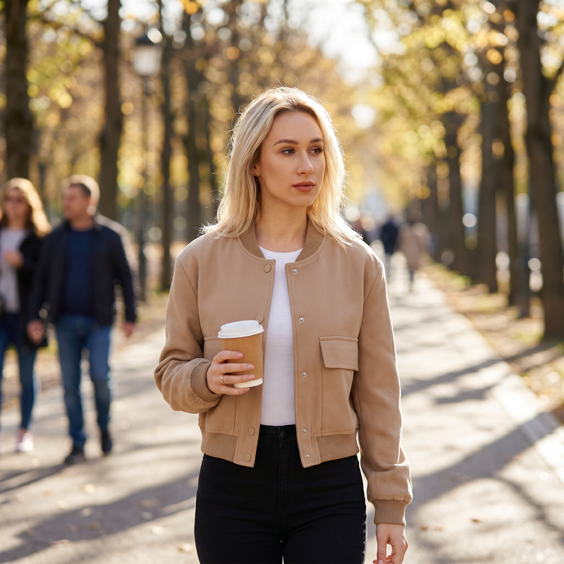 Wren Khaki Bomber Jacket — lifestyle