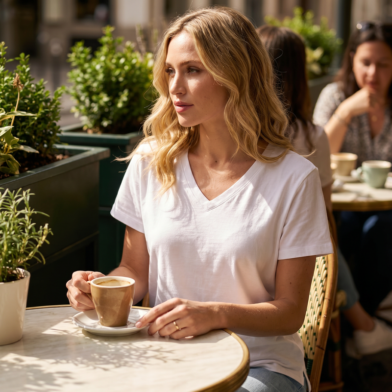 Basic Bae Full Size V-Neck High-Low T-Shirt — lifestyle