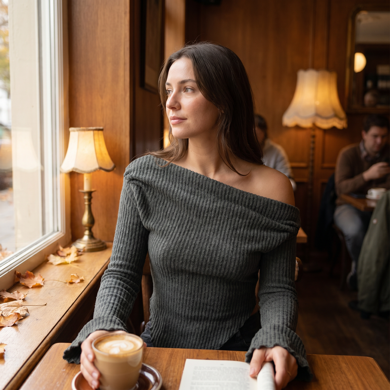 Asymmetrical One-Shoulder Ribbed Knit Top — lifestyle