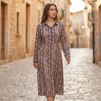 Vestido Camisa de Manga Larga con Estampado de Serpiente
