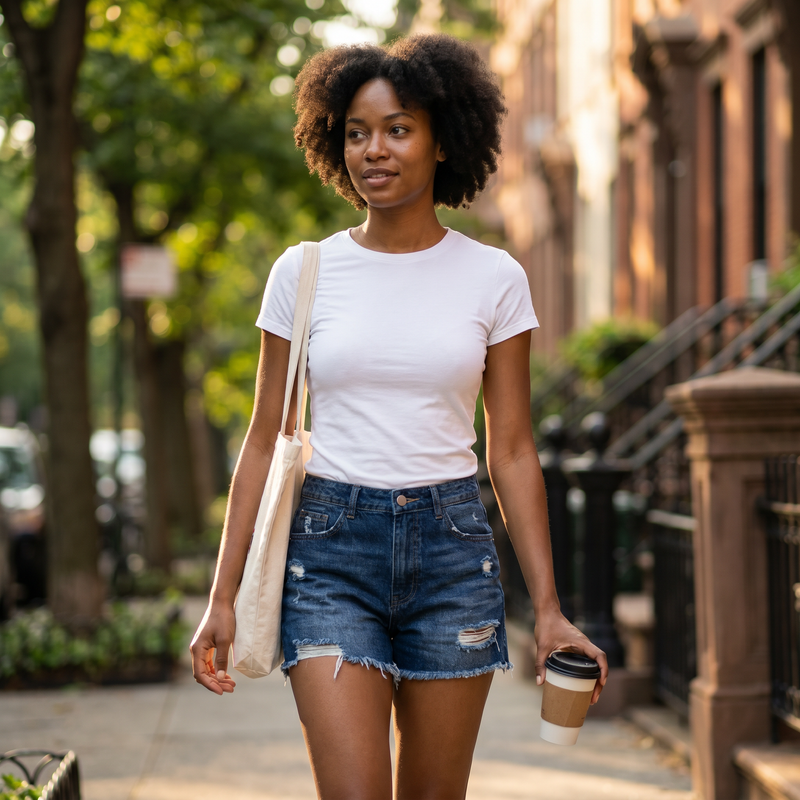 Distressed Frayed Hem Denim Shorts — lifestyle