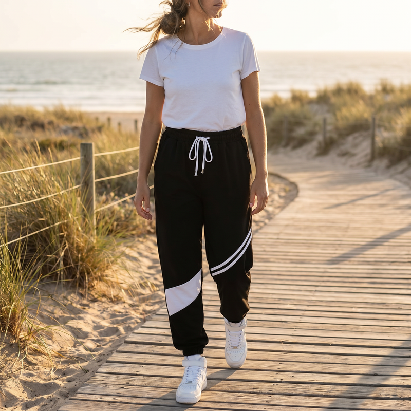 Drawstring Contrast Joggers with Pockets — lifestyle
