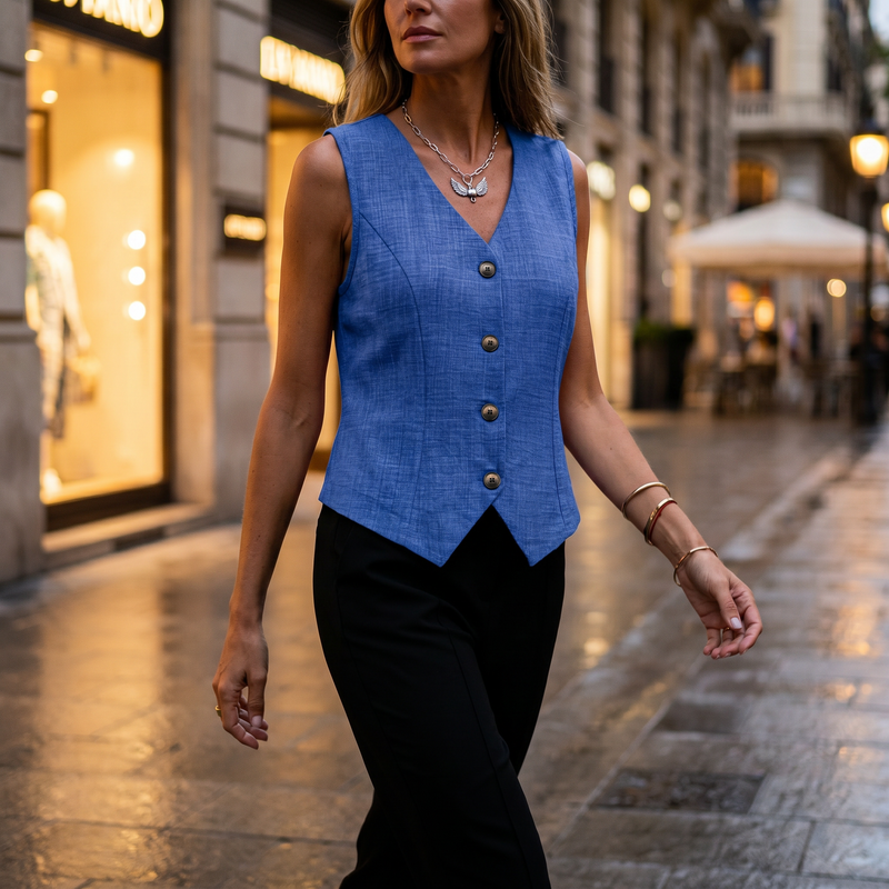 V-Neck Button Up Vest Coat — lifestyle