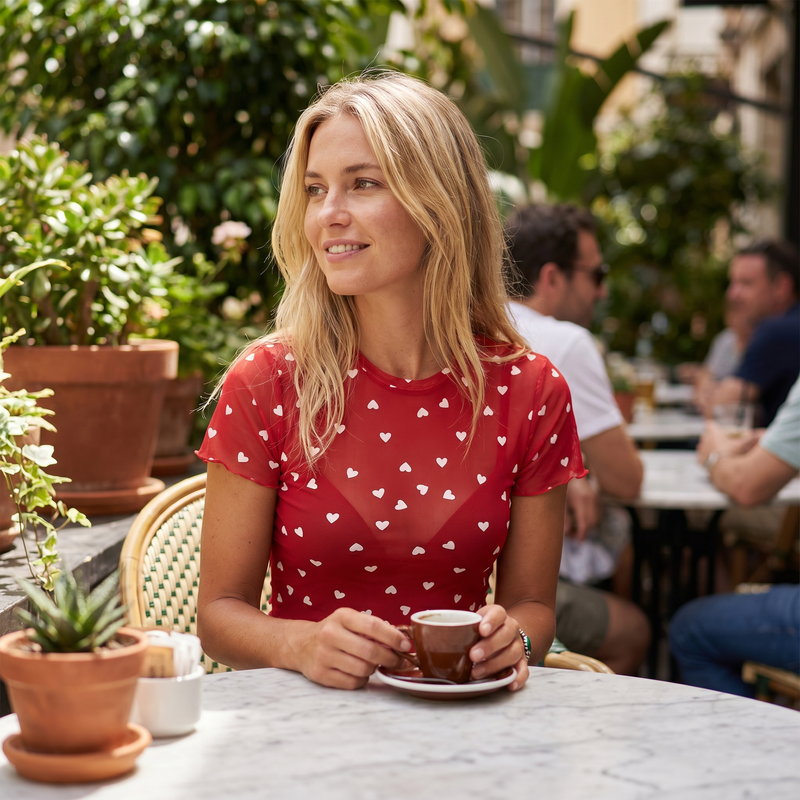 Sheer Heart Print Fitted Top — lifestyle