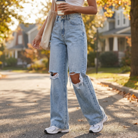 Jeans de Pierna Ancha Desgastados con Bolsillos