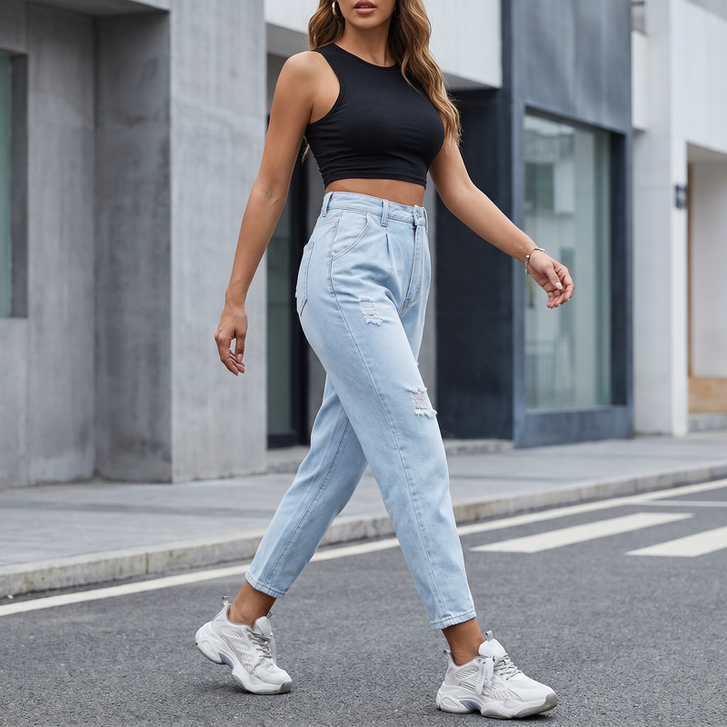 Distressed Straight Jeans with Pockets — lifestyle