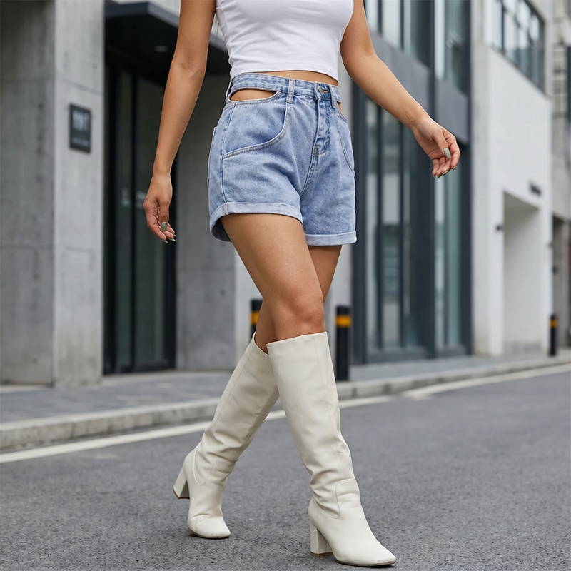 High-Waisted Cutout Denim Shorts — lifestyle