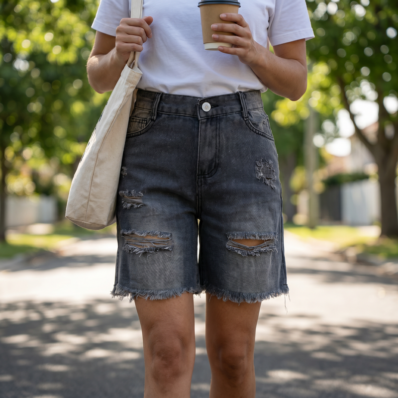 Full Size Ripped Frayed Hem Denim Shorts Plus Size — lifestyle
