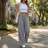 Pantalones de Pierna Ancha de Cintura Alta con Bolsillos
