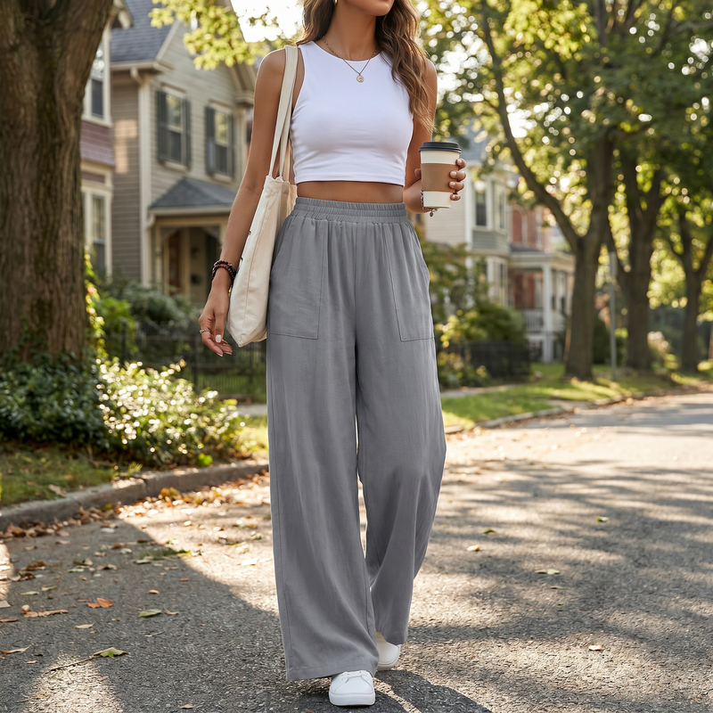 High Waist Wide Leg Pants with Pockets — lifestyle