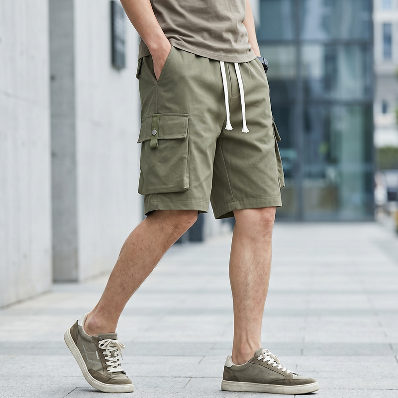 Men's Plus Size Casual Cargo Shorts with Drawstring — lifestyle