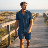 Conjunto de camisa de manga corta abotonada de talla completa para hombre y pantalones cortos de talla grande