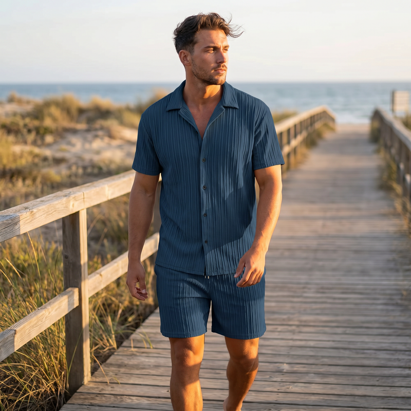 Men's Button Down Short Sleeve Shirt and Shorts Set — lifestyle