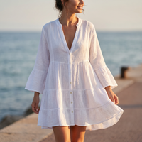 Vestido de Manga Larga con Detalle de Botones y Cuello Notched