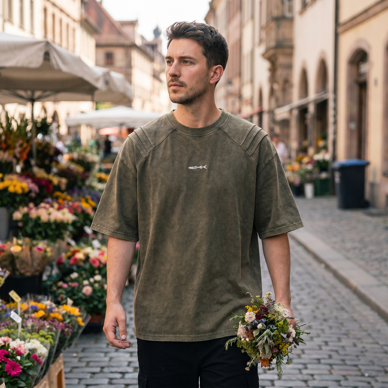 Men's Plus Size Vintage Washed Round Neck Tee — lifestyle