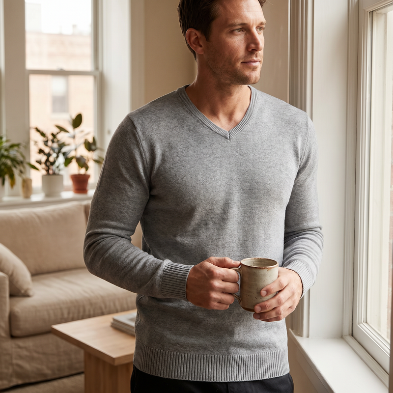 Men's Plus Size Ribbed Hem Long Sleeve Sweater — lifestyle