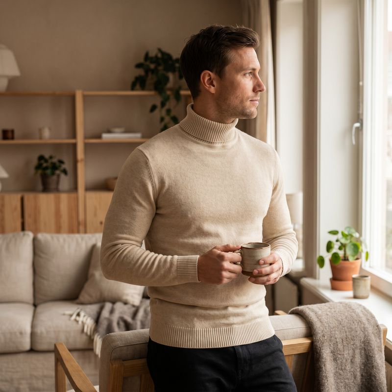 Men's Plus Size Turtleneck Long Sleeve Sweater — lifestyle