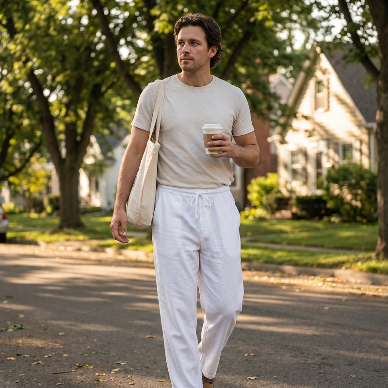 Men's Plus Size Drawstring Wide Leg Pants — lifestyle