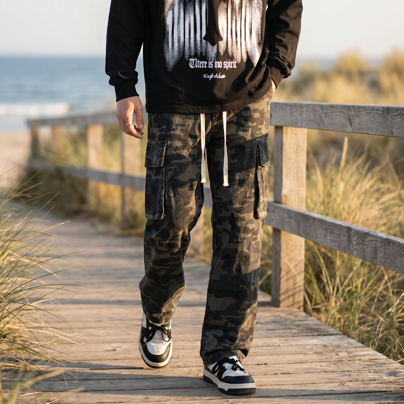 Men's Full Size Camouflage Wide Leg Cargo Jeans Plus Size — lifestyle