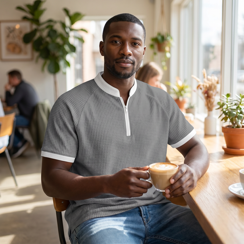 Contrast Stand-Collar Tee — lifestyle