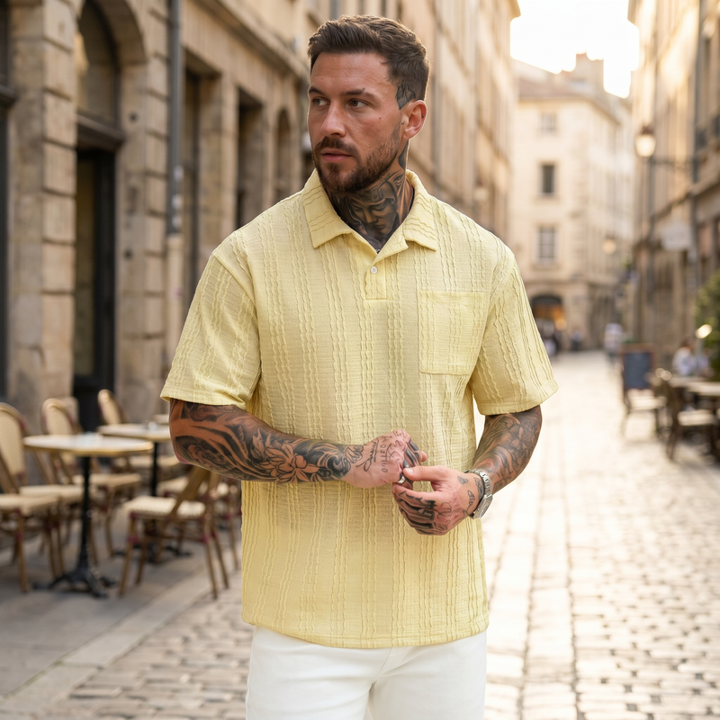 Textured Button Polo — lifestyle