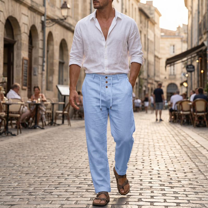 Cotton-Linen Straight Chinos — lifestyle