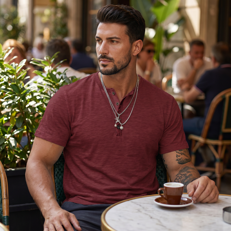 Men's Full Size Button Henley Collar Polo Shirt Plus Size — lifestyle