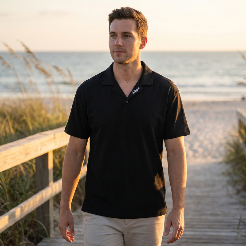 Men's Short Sleeve Polo Shirt with Embroidered Detail — lifestyle