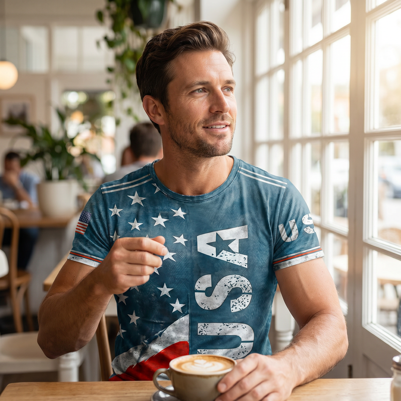Men's Full Size USA Flag Print T-Shirt Plus Size — lifestyle