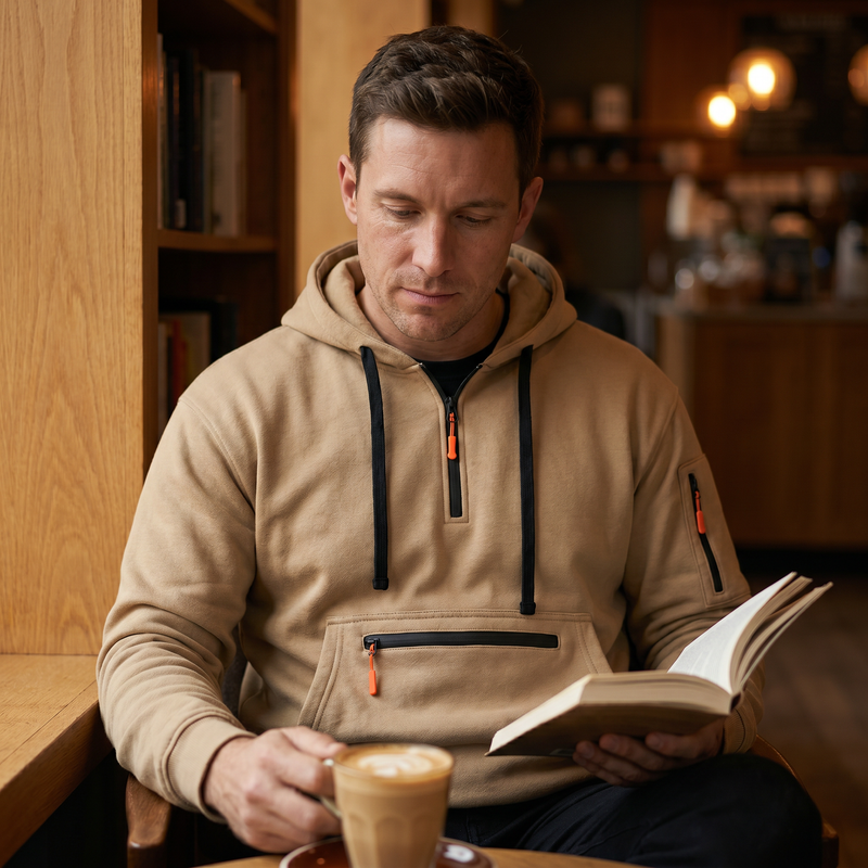 Men's Full Size Half Zip Long Sleeve Hoodie Plus Size — lifestyle