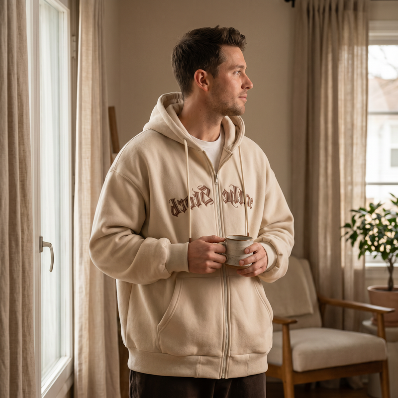 Men's Plus Size Letter Zip Up Drawstring Hoodie — lifestyle