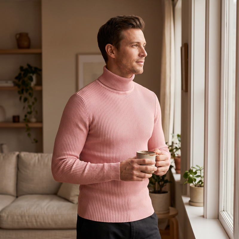 Men's Plus Size Ribbed Turtleneck Long Sleeve Sweater — lifestyle