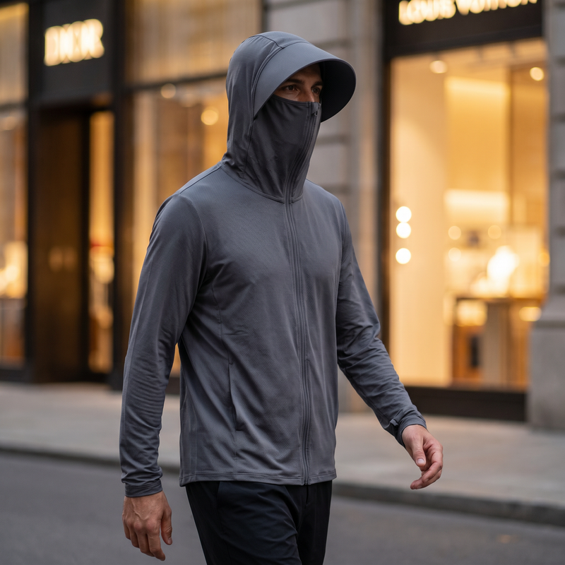Men's Plus Size Hooded Performance Jacket With Face Shield — lifestyle