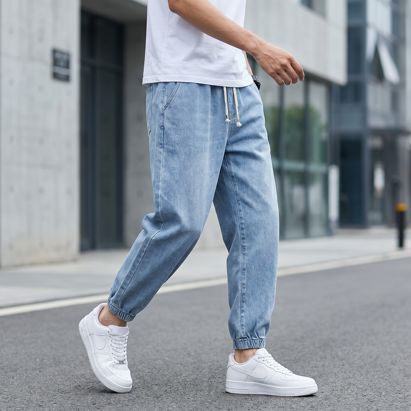 Men's Full Size Loose Fit Drawstring Jeans Plus Size — lifestyle