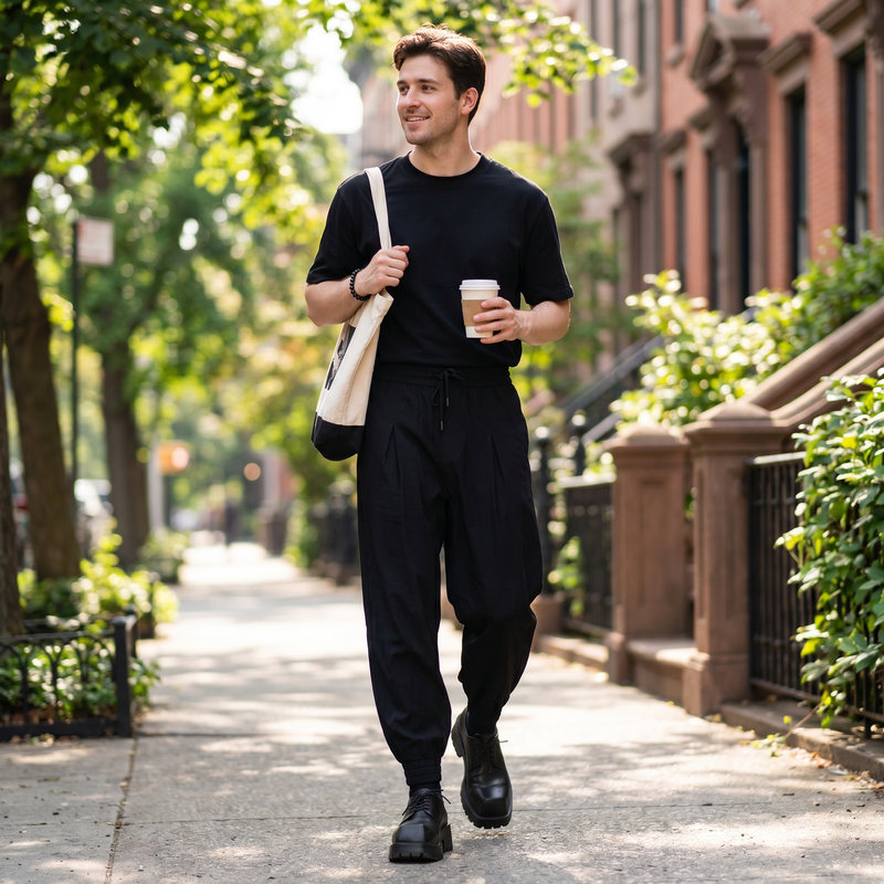 Men's Relaxed Fit Drawstring Ankle Cuffed Pants — lifestyle