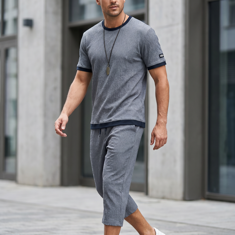 Men's Plus Size Round Neck Short Sleeve Top And Shorts Set — lifestyle