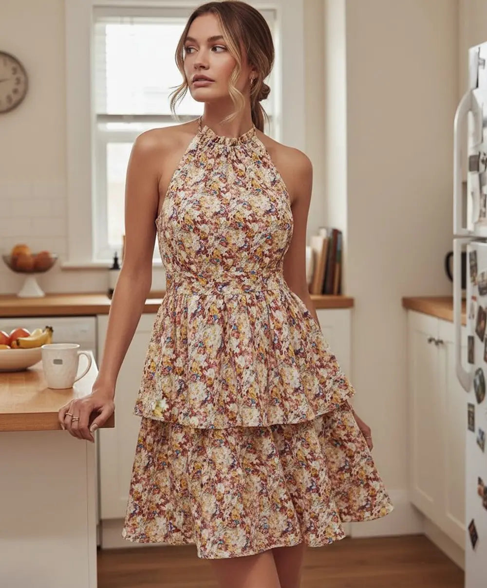 Ayla Ruffle Halter Midi Dress